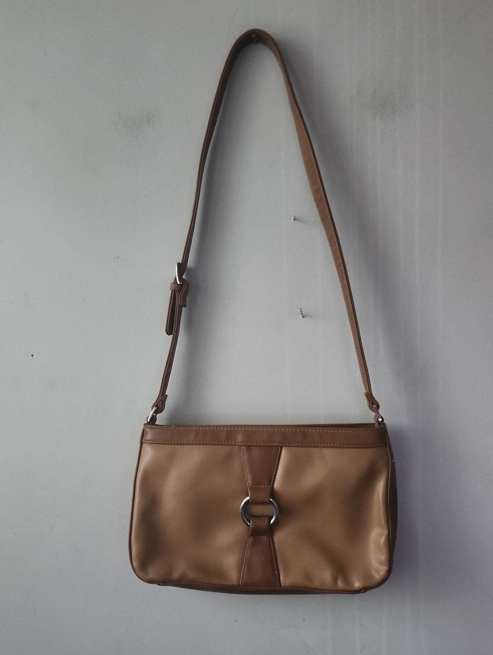 Charter Club Tan Shoulder Bag with Silver Ring Accent